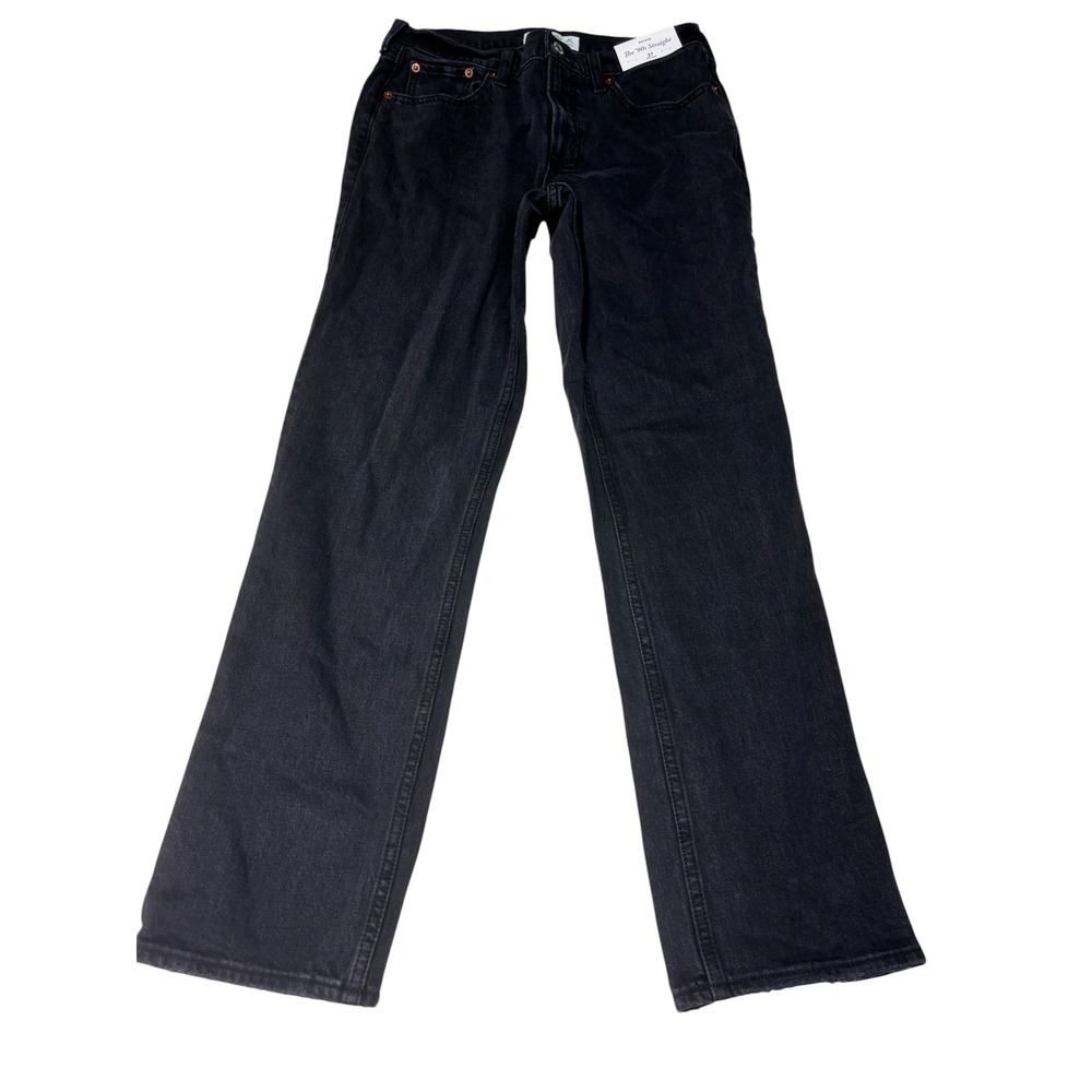 NWT Abercrombie & Fitch The 90s Straight Mid Rise Jeans Faded Black Womens 27X30